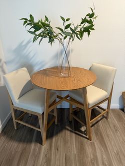 Round Wood Counter Height Table with 2 Chairs
