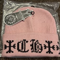 Pink Chrome Heart Beanie