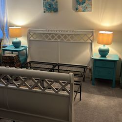 Solid wood queen frame by American signiature rose collection with two fold flat light weight box springs