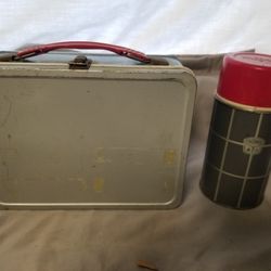 Vintage Metal Lunchbox With Glass Thermos
