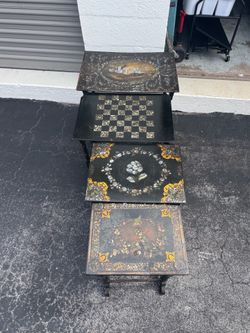 Antique Oriental  Design Nesting Tables/trays