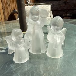 Frosted Glass Angel Candle Holders Set of 3
