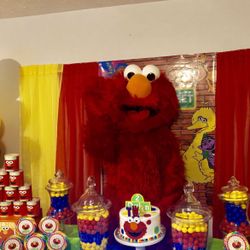Red Monster {E L M O} Birthday Party Packages! Food, drink, games, cake, decor!