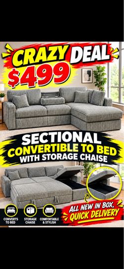 Sectional Sofa Convertible Bed with Storage Chaise