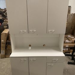 White Kitchen Food Pantry Storage Cabinet with Doors and Shelves