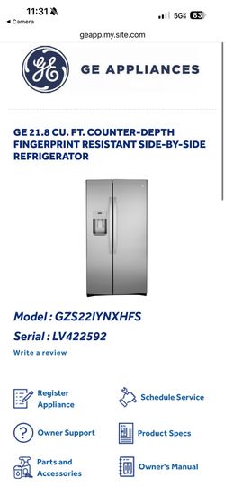 GE 21.8 cu.ft. Counter depth fingerprint resistant side-by-side refrigerator