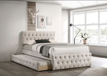 Full Twin Beige Frenchi Trundle Bed With Ortho Mattress Included