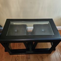 Contemporary Coffee Table with 2 Upholstered Nesting Stools, Dark Brown