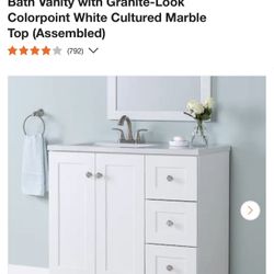 37” Singe Sink Vanity White With Drawers