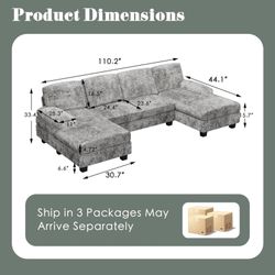 Furniwell Convertible Sectional Sofa Couch, 4 Seat Sofa Set for Living Room U-Shaped Modern Fabric Modular Sofa Sleeper with Double Chaise & Memory Fo