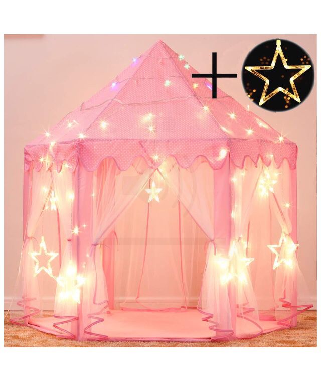 Princess Castle Tent for Girls Fairy Play Tents for Kids Hexagon Playhouse with Large Star Lights Toys for Children or Toddlers Indoor or Outdoor Gam