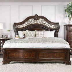 Brand New Brown Cherry Genuine Marble 4pc Cal.king Bedroom Set 