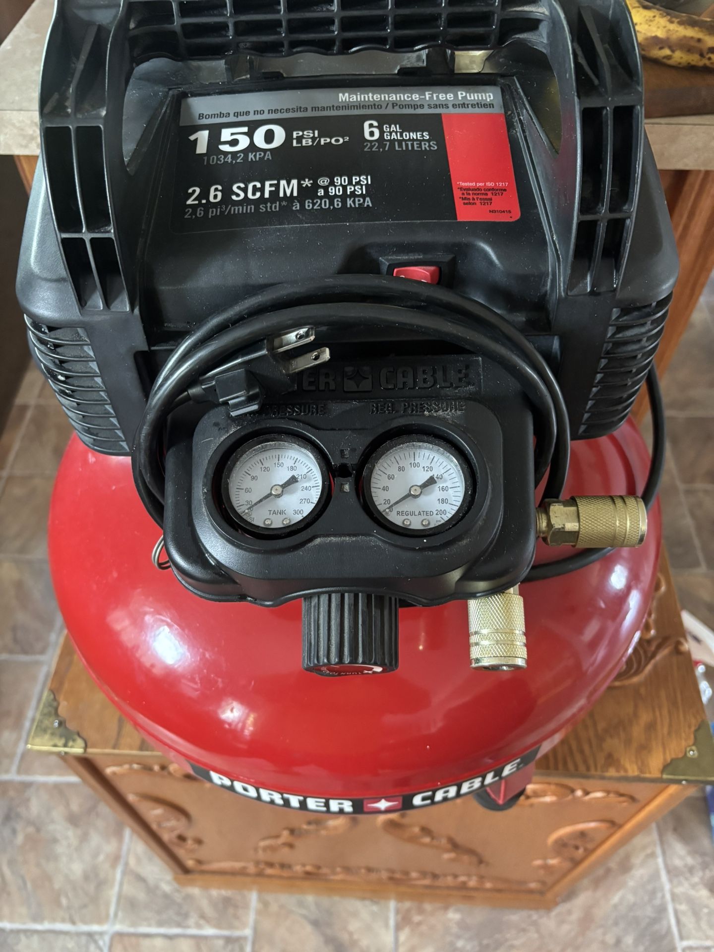 Porter Cable 6G 150 PSI Compressor/w Husky Wall Mount 50’ Of Hose