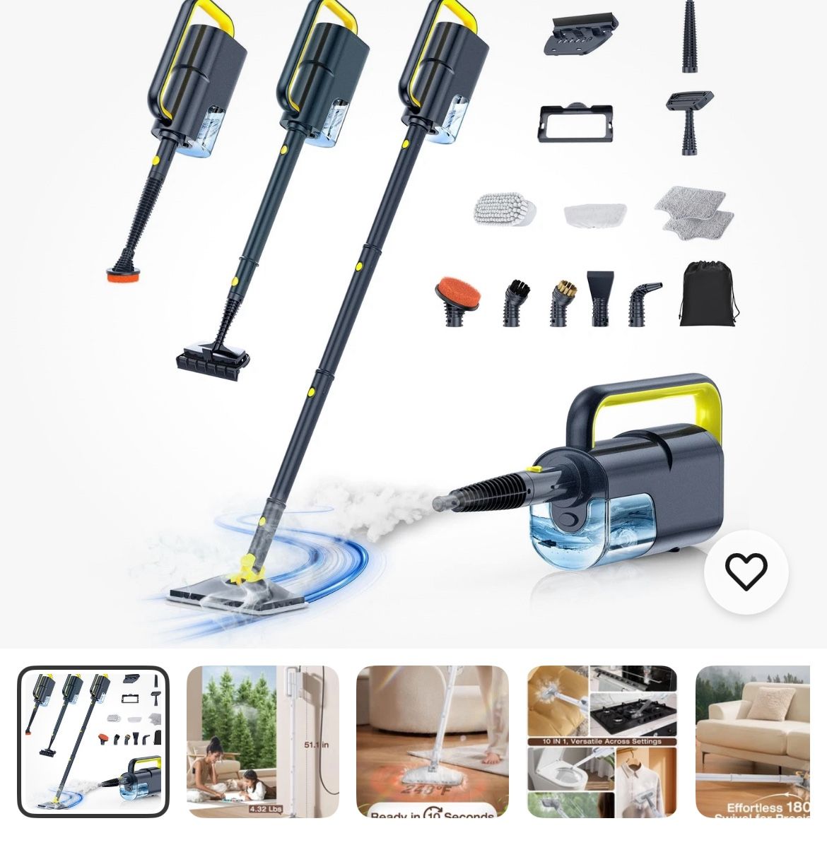 LABIGO 10-in-1 Steam Mop Detachable Handheld Steamer, 350ml, 10s Heat