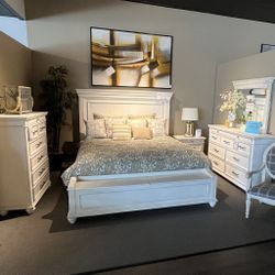 White King Bed, Dresser , Mirror And One Nightstand