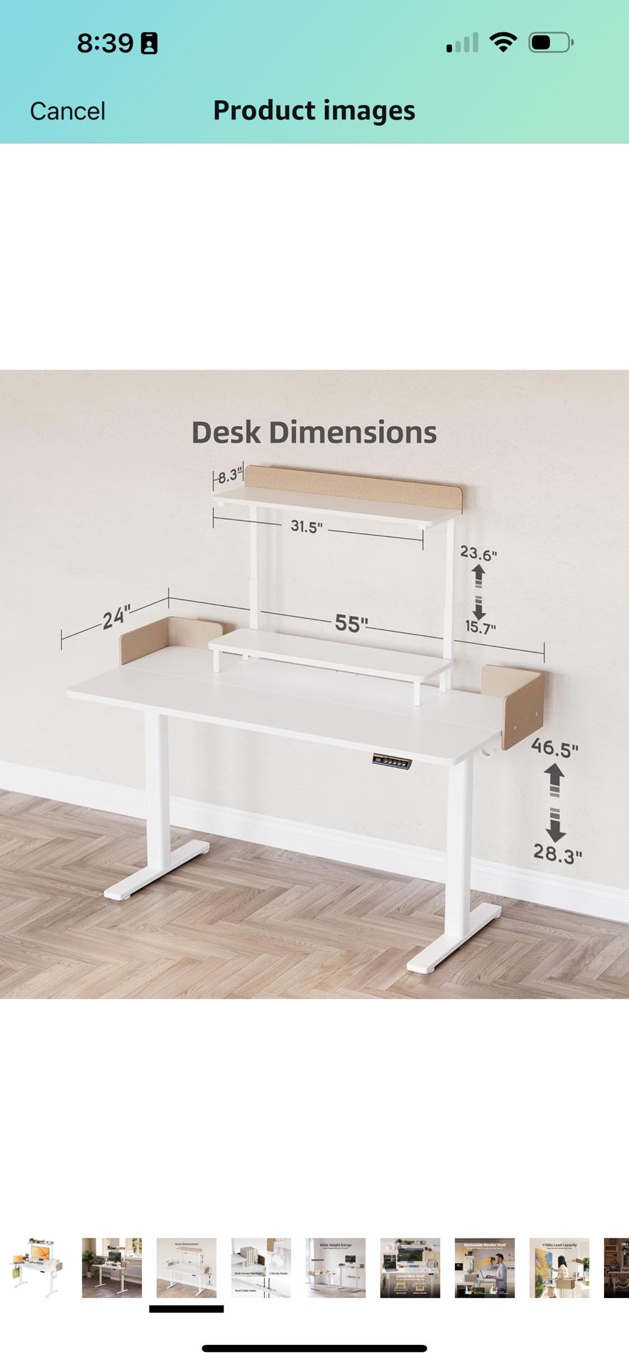 NEW Claiks Electric Standing Desk – White, 55”, Monitor Shelf