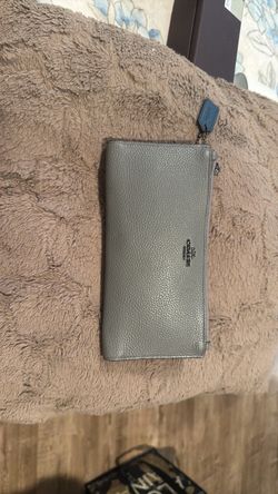 Coach Gray Pebbled Leather Zip Wallet