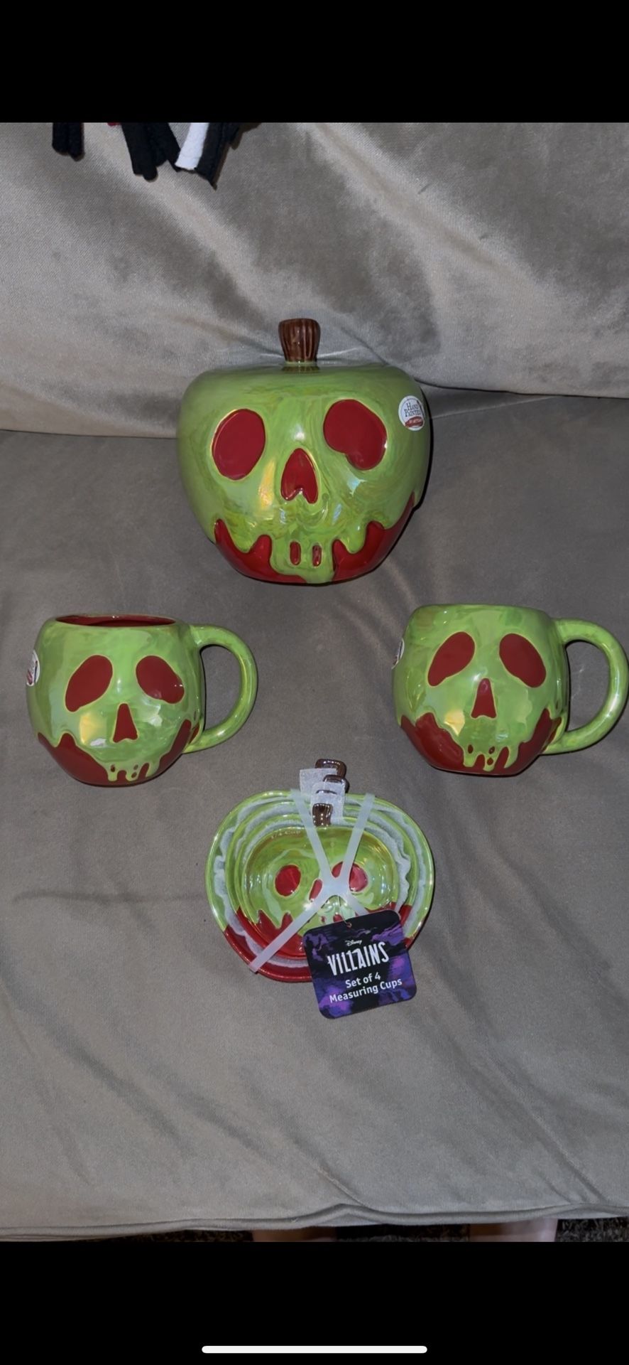 Disney Villains Poison Apple Halloween Cookie Jar, Mug, Measuring Cup Set