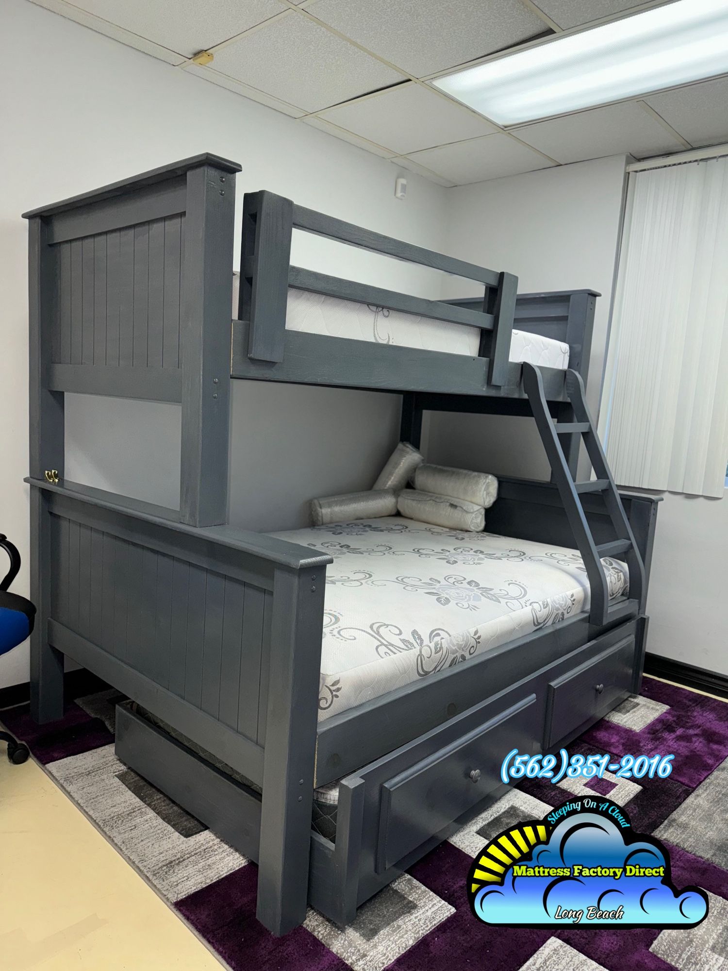 Twin Full Grey Bunk Bed With Mattresses Colchones