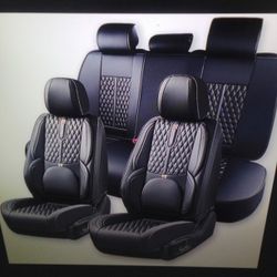 New Premium Seat Cover Set Universal Fit For Most 2000-2026 Sedans, SUVs And Trucks, Durable Waterproof Black With Red Piping 