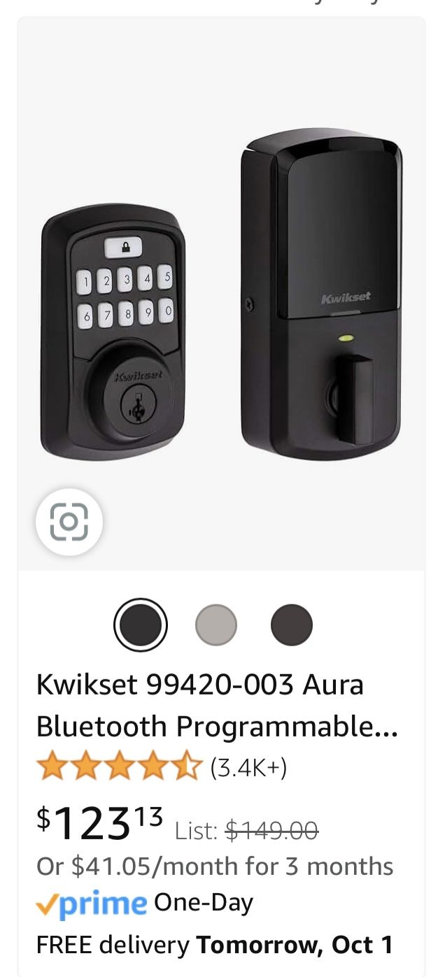 Kwikset 99420-003 Aura Bluetooth Programmable Keypad Door Lock Deadbolt Featuring SmartKey Security,