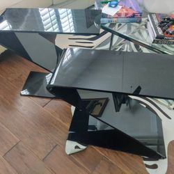 Pair Of Acrylic Charcoal Color End/ Side Tables 