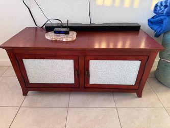 Cherry Wood TV Stand with Glass Panel Doors