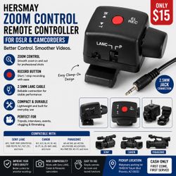 Hersmay DSLR Camcorder Remote Zoom Controller for Sony/Canon/Panasonic — $15