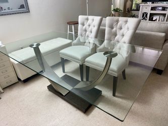 Glass Glass Dining Table ONLY  (74” W x 42”D x 28.5”H)
