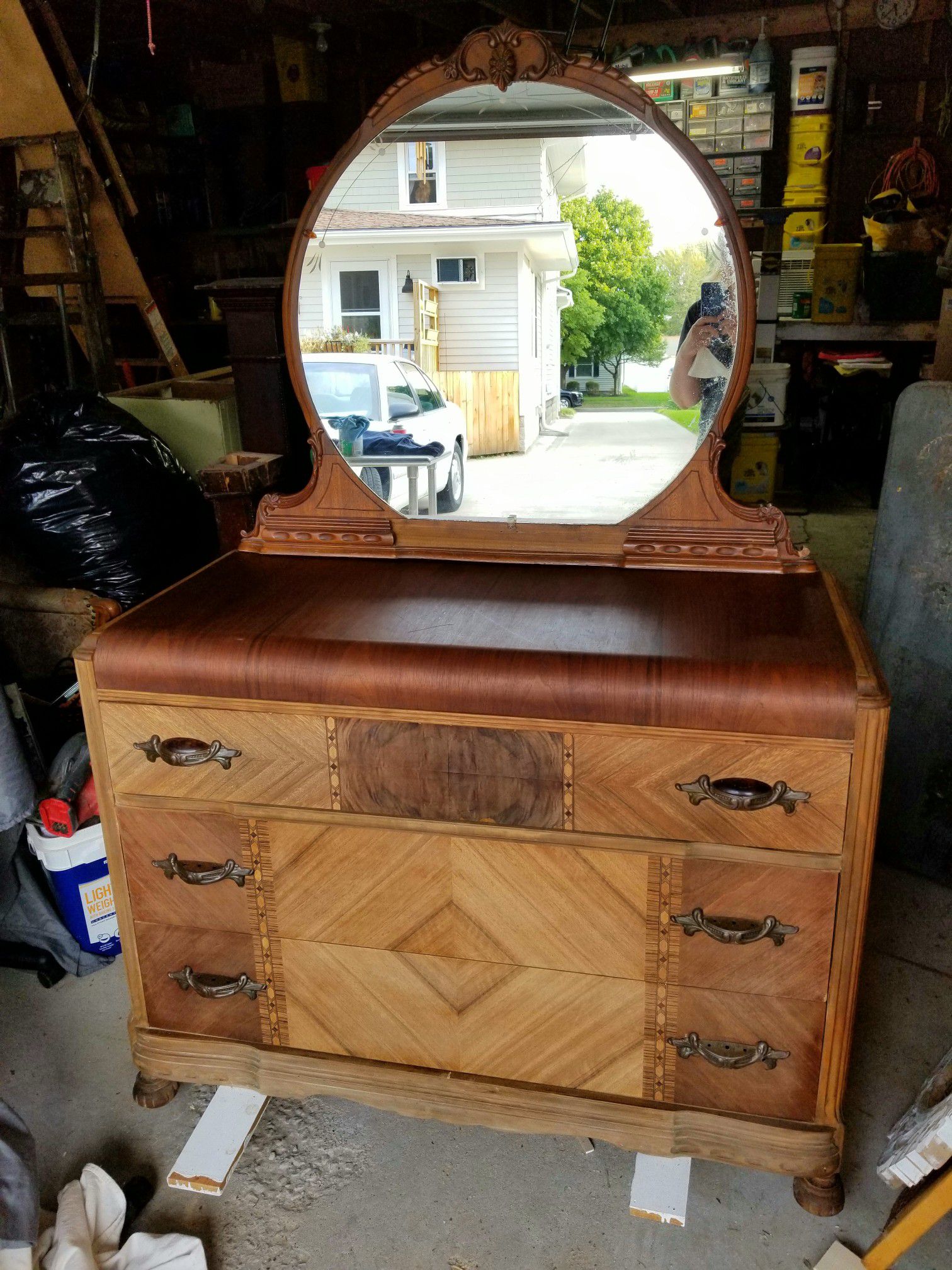 Antique Waterfall dresser and Mirror