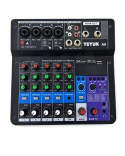 TEYUN A6 6-Channel Stereo Mixer with USB, Bluetooth & 24 DSP Effects