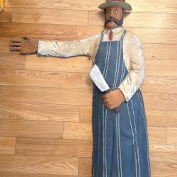 Antique Large Painted Metal Butcher Figurine Hand Painted Multicolor Sculpture 