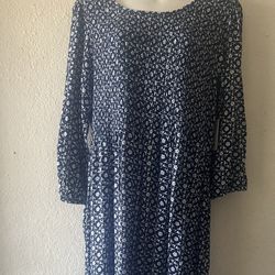 Croft & Barrow Dress Womens  size XXL Ditzy Floral Navy Blue White Flowy Maxi Pockets