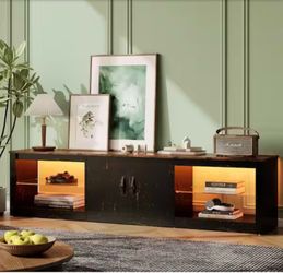 70 in. Golden Black TV Stand Fits TV's Up to 75 in. LED Entertainment Center with Adjustable Shelves and Cabinet