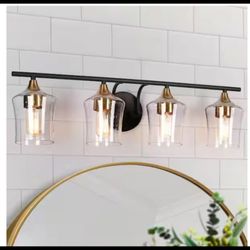 Zevni 20.5 in. Modern 4-Light Black & Brass Gold Vanity Light (A04503)