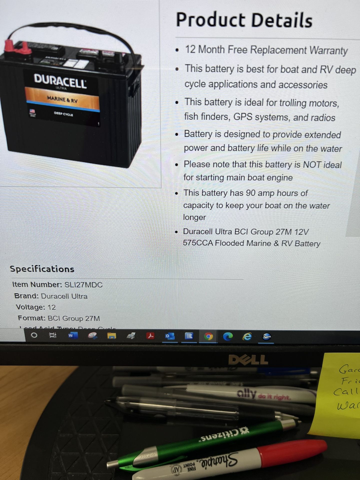 Deep Cycle 90Ah Duracell Battery Used 5 Times In Trolling Motor