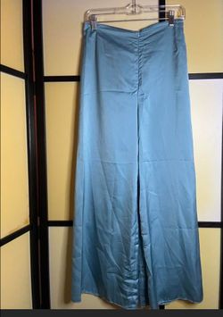 Teal Satin Wide-Leg Pants
