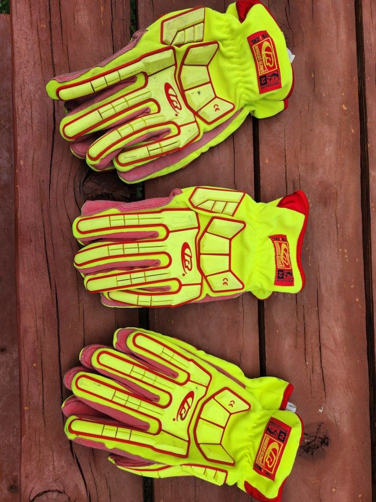 Three Pair Ringer Neon Work Gloves