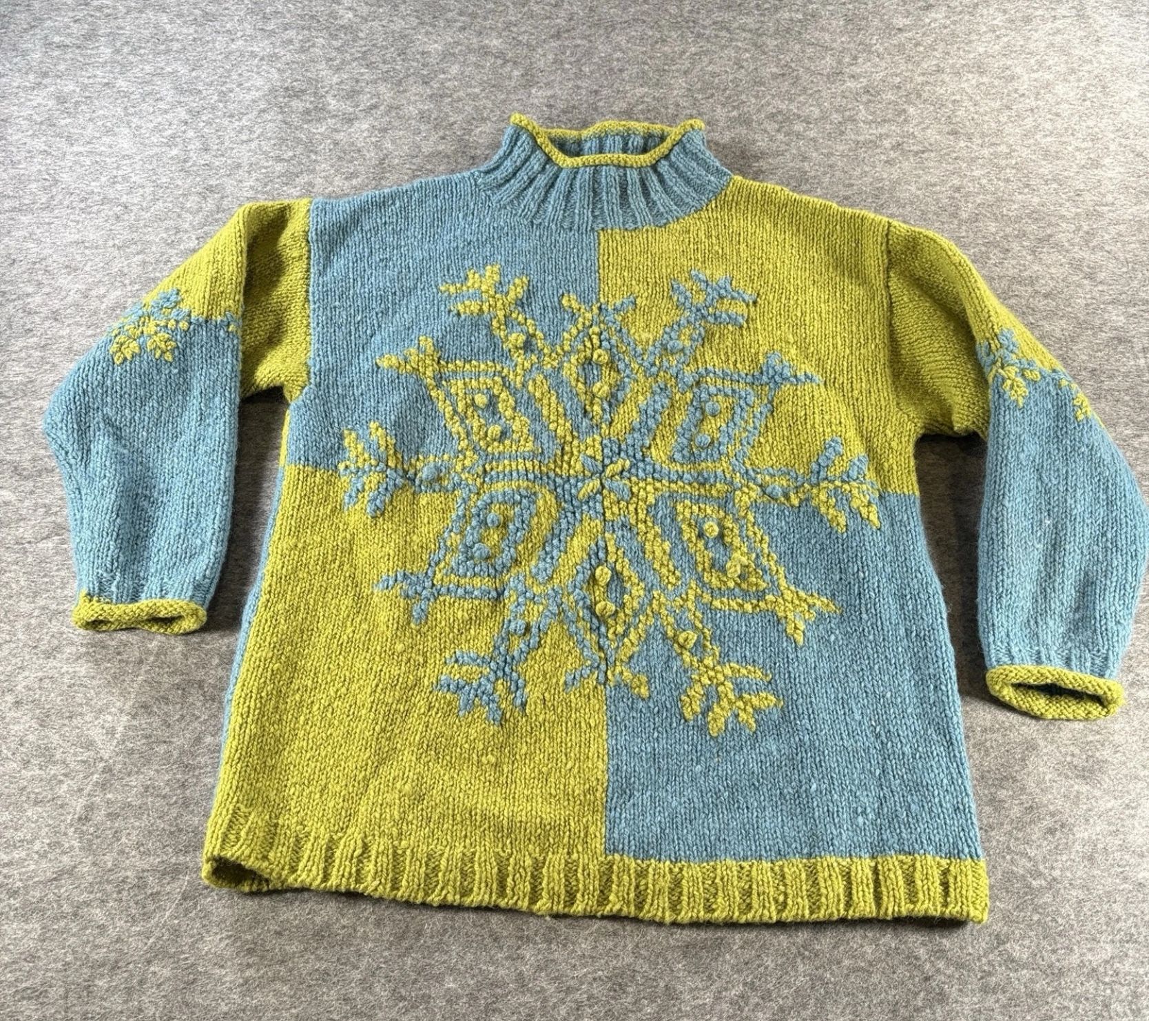 Vintage Express Tricot Sweater Womens Large 90s Wool Snowflake Chunky Geometric