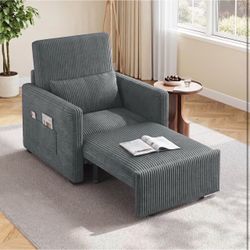 Gray Corduroy Convertible Sofa Chair