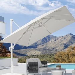 PURPLE LEAF 10 FT Patio Umbrella White Cantilever Umbrella Aluminum Square Outdoor Offset Umbrella Hanging Windproof with 360° Rotation for Garden Dec