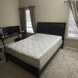 Queen size bed frame with mattress and box