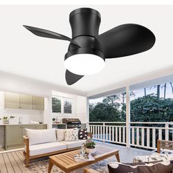 Ceiling Fans with Lights and Remote-Low Profile Ceiling Fan Flush Mount,Small Ceiling Fan with 6-Speeds, Black Modern Fan LED Light,22 Inch Ceiling Fa