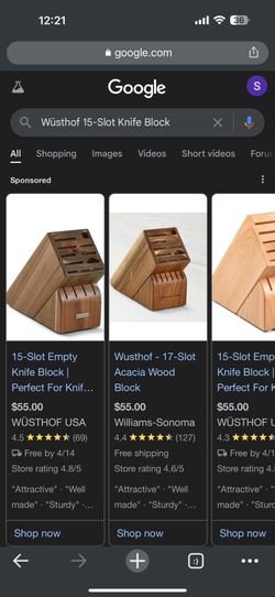 Knife Block Williams Sonoma Wüsthof 15-Slot Acacia Knife Block