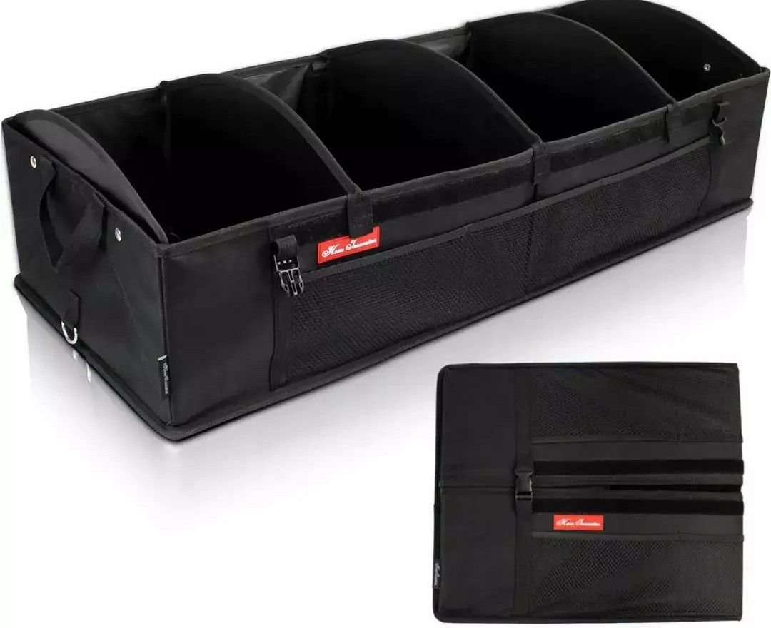 Home Innovation Trunk Organizer for SUV Car, Truck, Auto, Minivan - 4 Adjustable Compartments Foldable Portable Trunk Organizer, Heavy Duty Durable