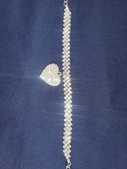 Stunning Rhinestone Bracelet Or Anklet Heart pendant. Birthday Gift. Women's jewelry. Pulsera. Corazon