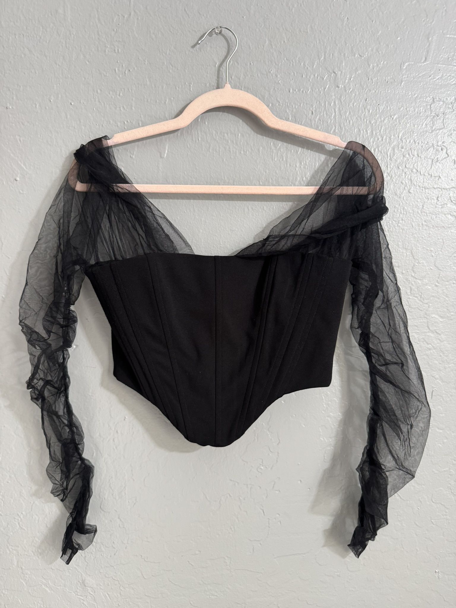 Corset Top With Mesh Sleeves