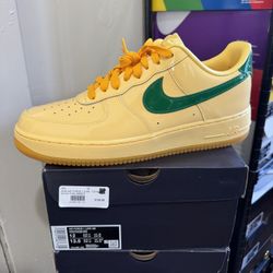 Nike Air Force 1 Low Patent Leather Topaz Gold Pine Green Size 12
