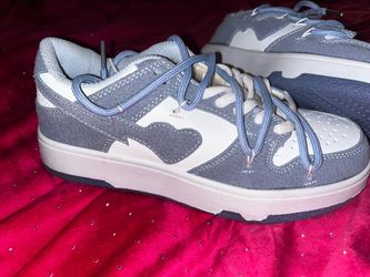 Lavender and White Low-Top Sneakers with Heart Detail