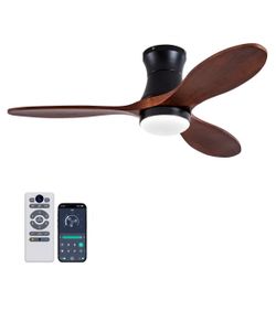YPMS 42" Smart Ceiling Fans with Lights and Remote, Compatible with Voice WIFI Alexa App Control, Solid Wood Blades, Reversible, 6 Speed,Dimmable,Indo